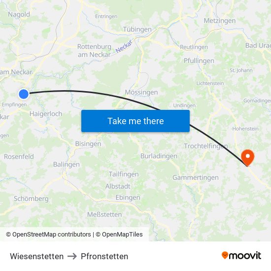 Wiesenstetten to Pfronstetten map