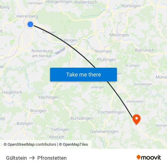 Gültstein to Pfronstetten map