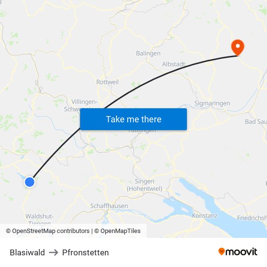 Blasiwald to Pfronstetten map