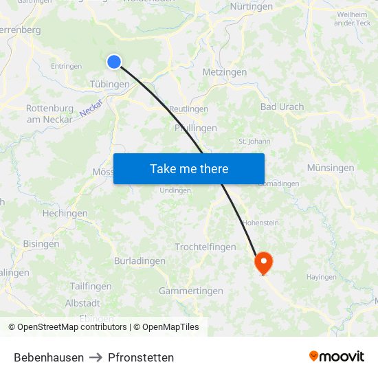 Bebenhausen to Pfronstetten map