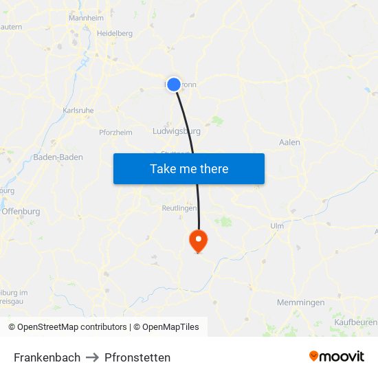 Frankenbach to Pfronstetten map