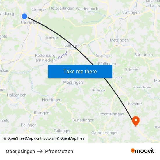 Oberjesingen to Pfronstetten map