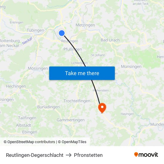 Reutlingen-Degerschlacht to Pfronstetten map