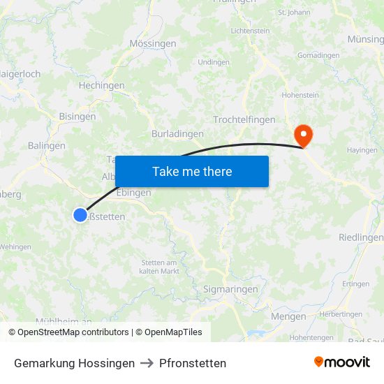 Gemarkung Hossingen to Pfronstetten map