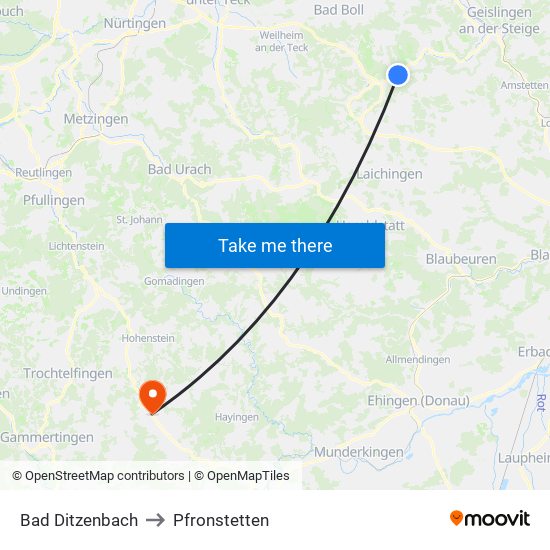 Bad Ditzenbach to Pfronstetten map