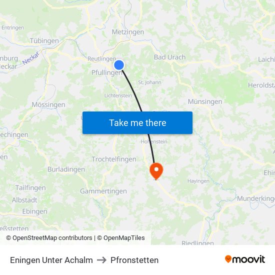 Eningen Unter Achalm to Pfronstetten map