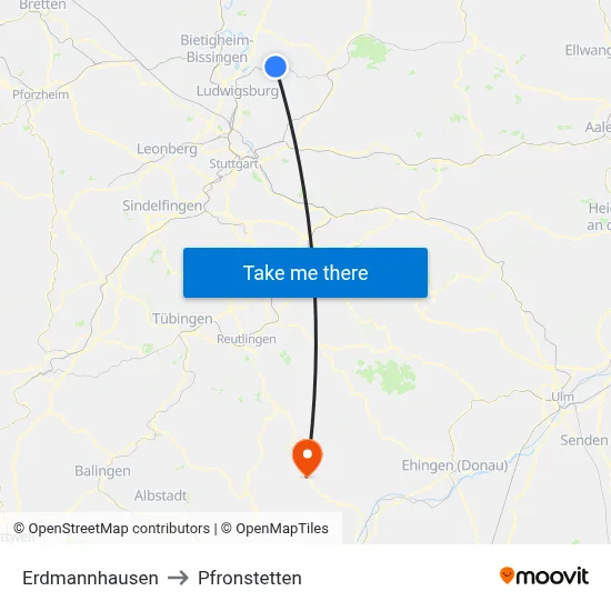 Erdmannhausen to Pfronstetten map