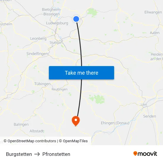 Burgstetten to Pfronstetten map
