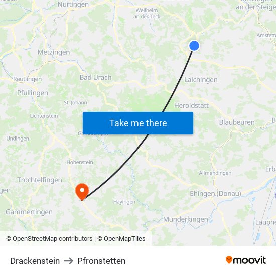 Drackenstein to Pfronstetten map