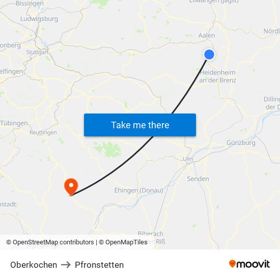 Oberkochen to Pfronstetten map