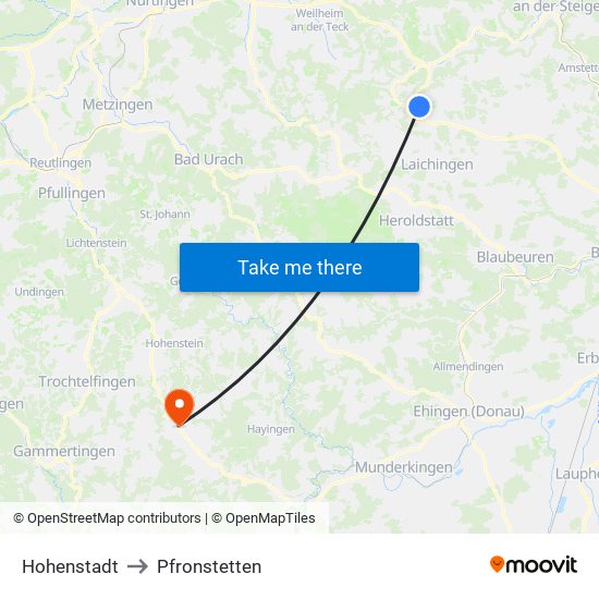 Hohenstadt to Pfronstetten map