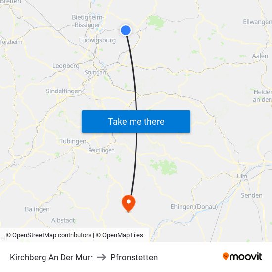 Kirchberg An Der Murr to Pfronstetten map