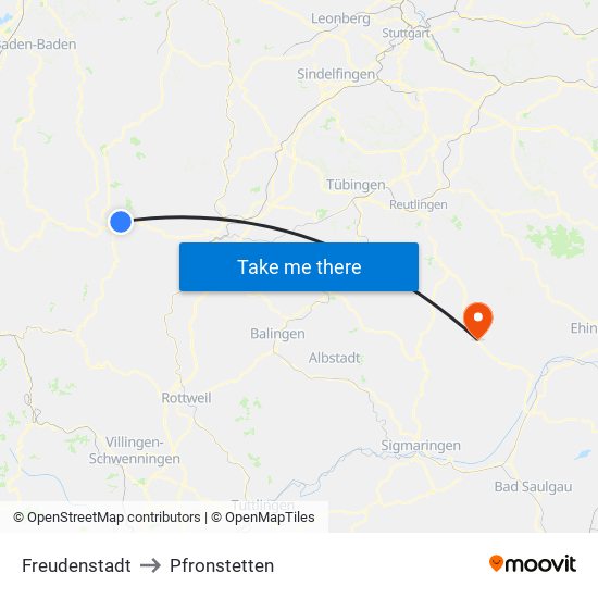 Freudenstadt to Pfronstetten map