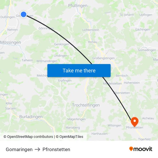 Gomaringen to Pfronstetten map