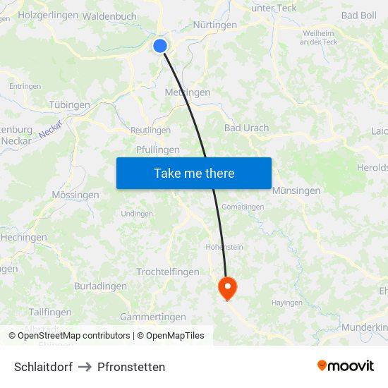 Schlaitdorf to Pfronstetten map
