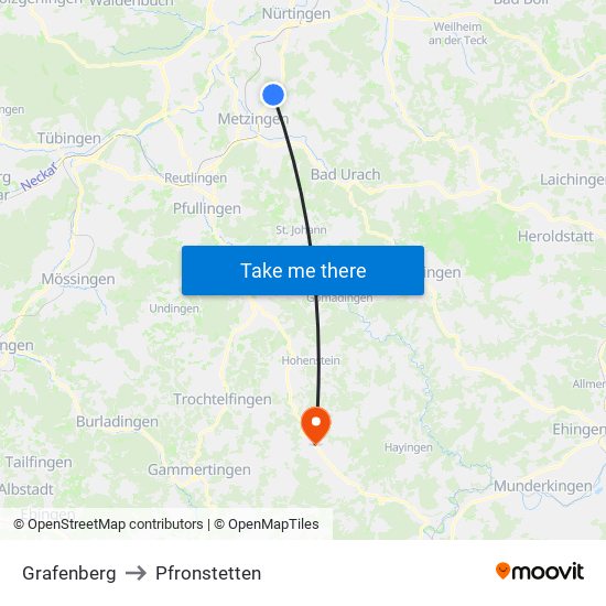 Grafenberg to Pfronstetten map