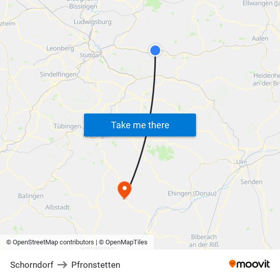 Schorndorf to Pfronstetten map