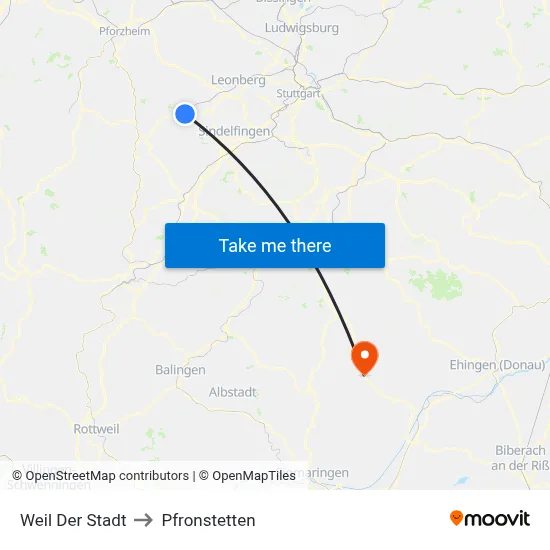 Weil Der Stadt to Pfronstetten map