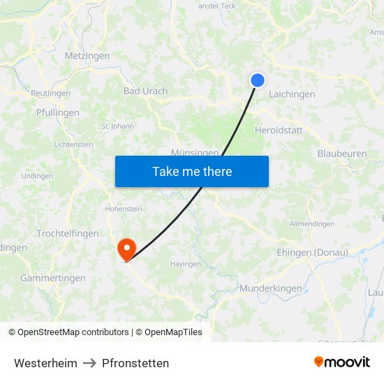 Westerheim to Pfronstetten map