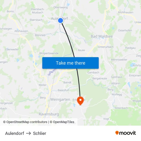 Aulendorf to Schlier map
