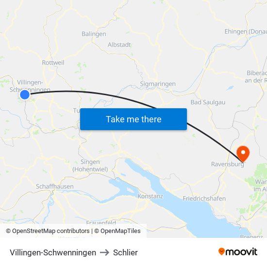 Villingen-Schwenningen to Schlier map