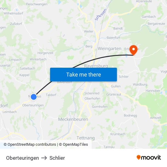 Oberteuringen to Schlier map