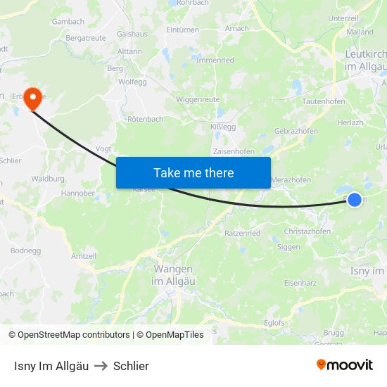 Isny Im Allgäu to Schlier map