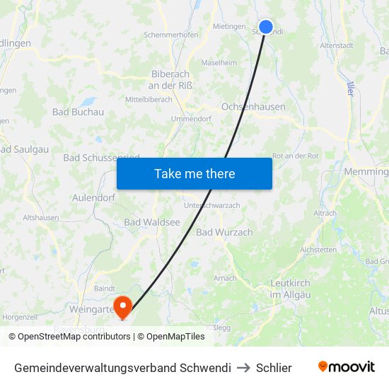 Gemeindeverwaltungsverband Schwendi to Schlier map