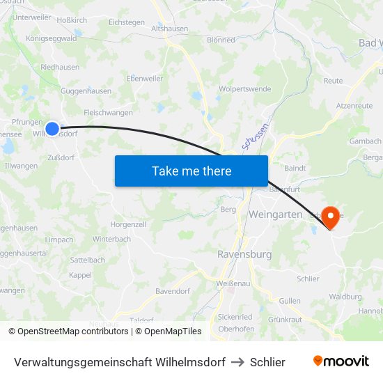 Verwaltungsgemeinschaft Wilhelmsdorf to Schlier map