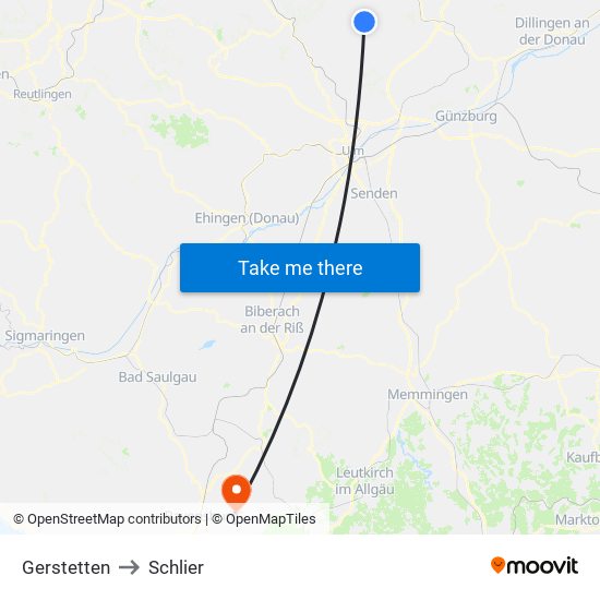 Gerstetten to Schlier map