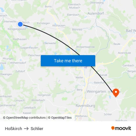 Hoßkirch to Schlier map
