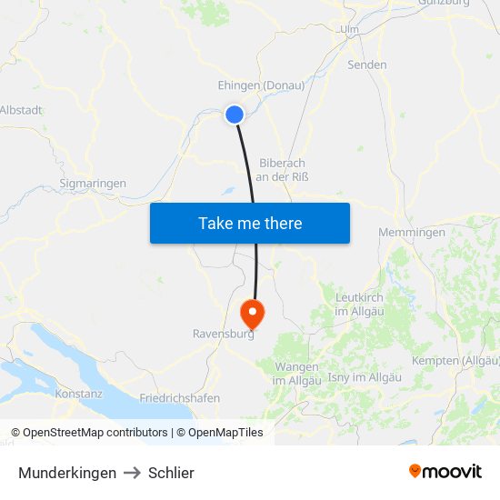 Munderkingen to Schlier map