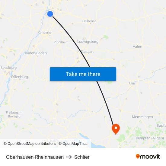 Oberhausen-Rheinhausen to Schlier map