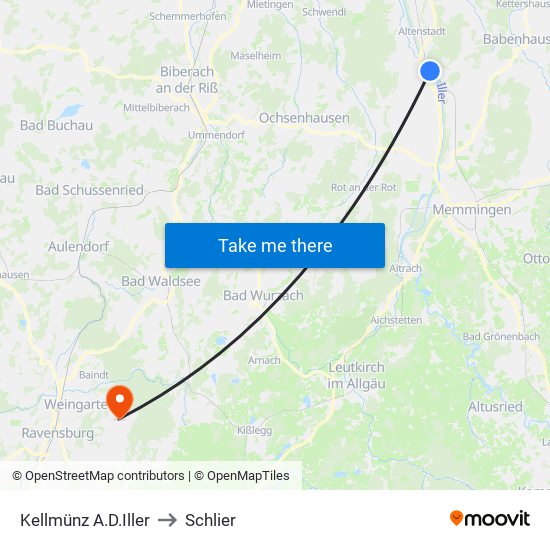 Kellmünz A.D.Iller to Schlier map
