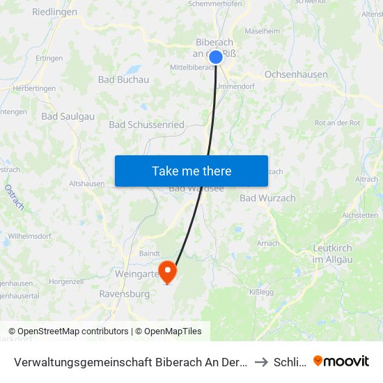 Verwaltungsgemeinschaft Biberach An Der Riß to Schlier map