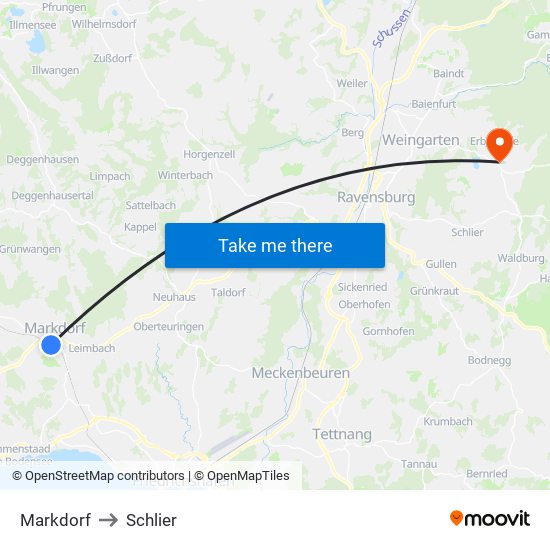 Markdorf to Schlier map