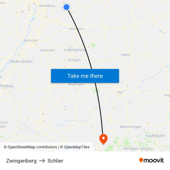 Zwingenberg to Schlier map
