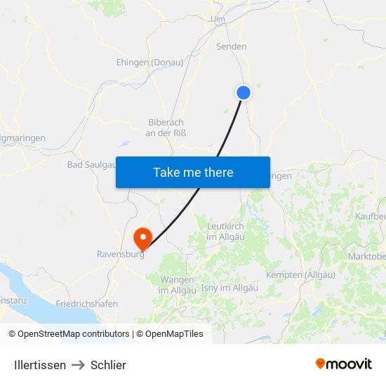 Illertissen to Schlier map