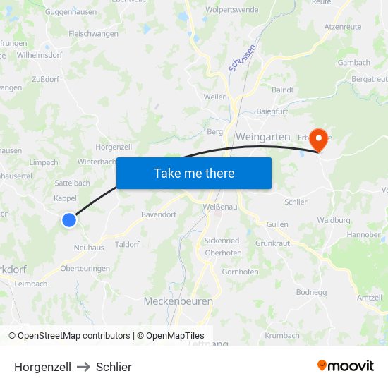 Horgenzell to Schlier map