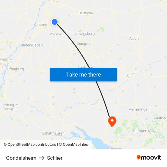 Gondelsheim to Schlier map