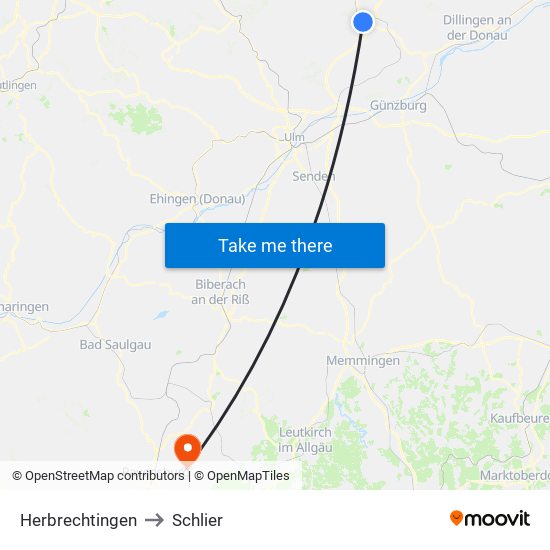Herbrechtingen to Schlier map