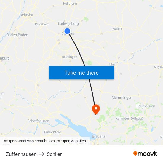 Zuffenhausen to Schlier map