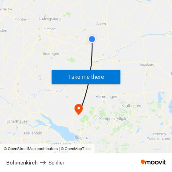 Böhmenkirch to Schlier map