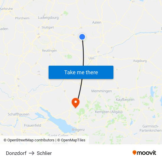 Donzdorf to Schlier map