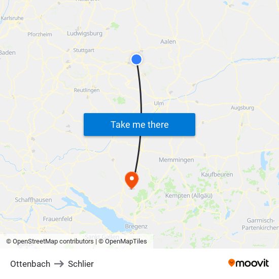 Ottenbach to Schlier map