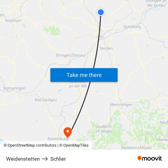 Weidenstetten to Schlier map