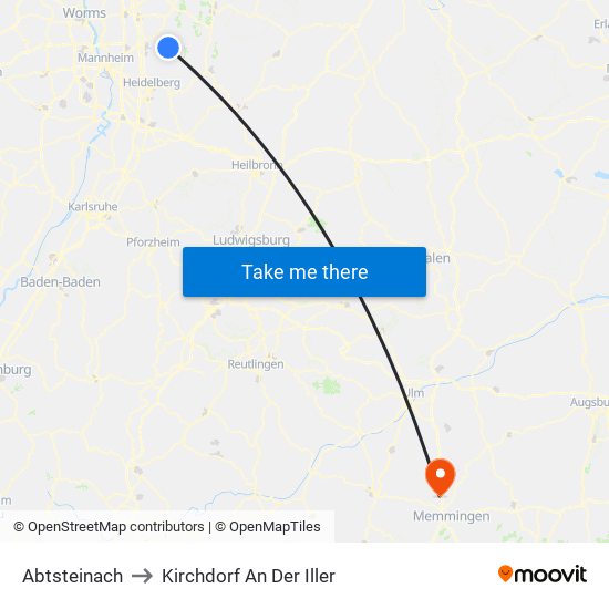 Abtsteinach to Kirchdorf An Der Iller map