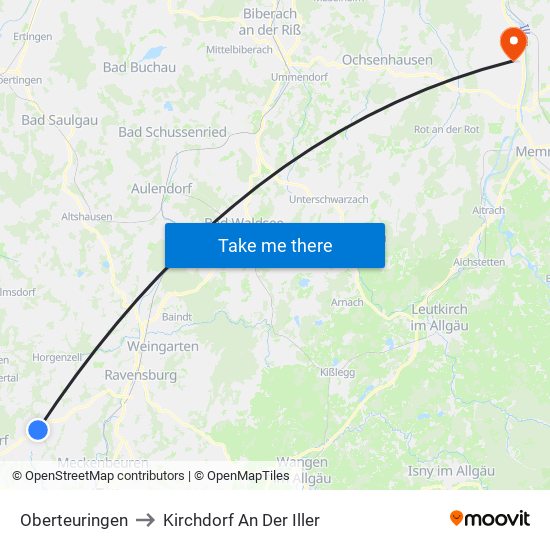 Oberteuringen to Kirchdorf An Der Iller map