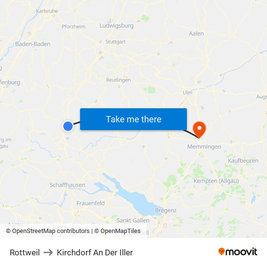 Rottweil to Kirchdorf An Der Iller map