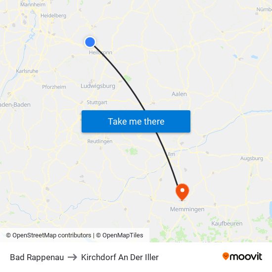 Bad Rappenau to Kirchdorf An Der Iller map